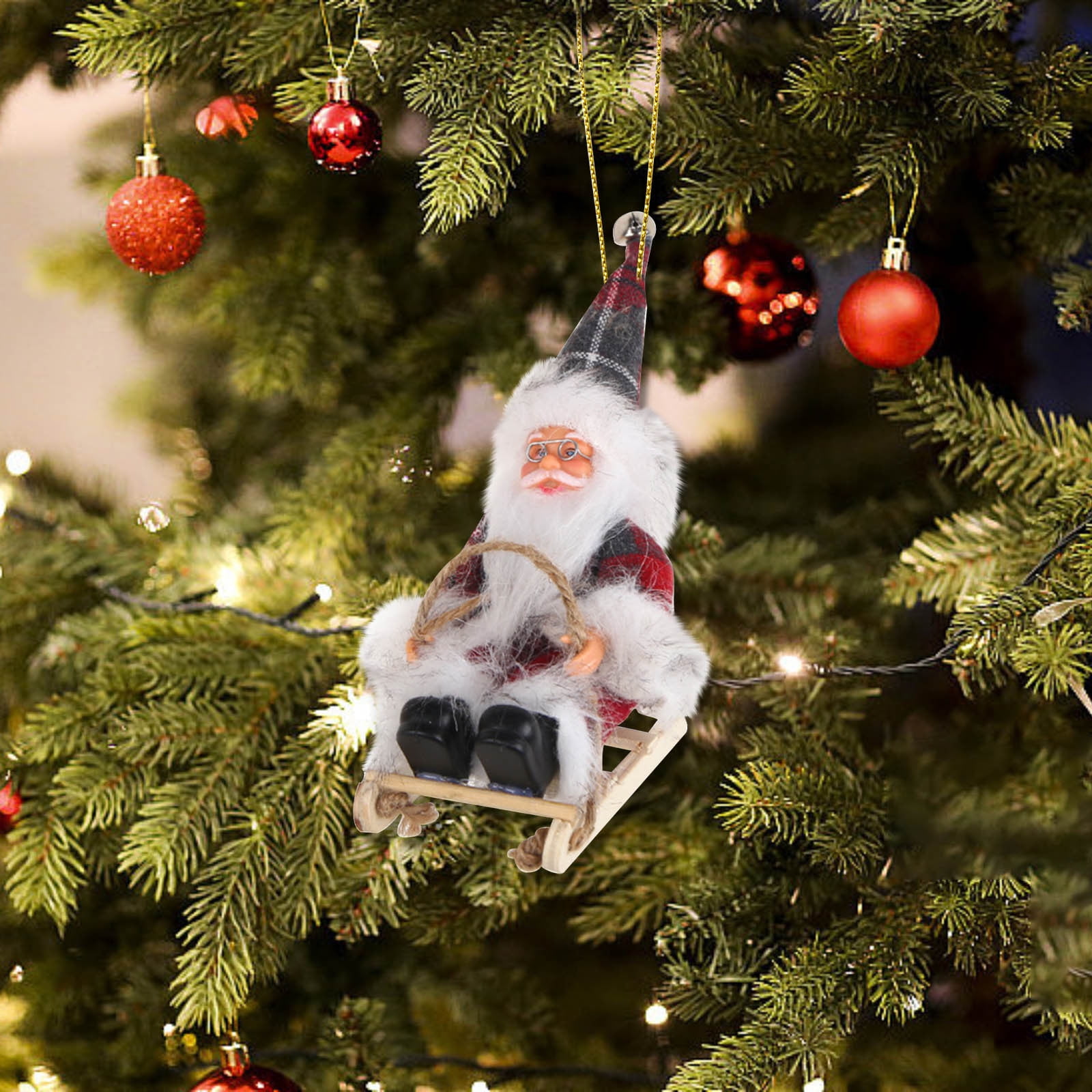Muñeco de Papá Noel esmaltado, adorno navideño, trineo, muñeco de Papá Noel, colgante para árbol de Navidad