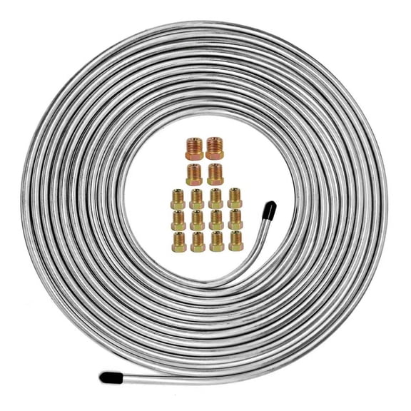 MuHize 1/4 in Zinc Coated Brake Line Tubing Kit 25 ft 16 Fittings