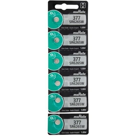 MuRata 377 Silver Oxide Button Battery (6 Pack)