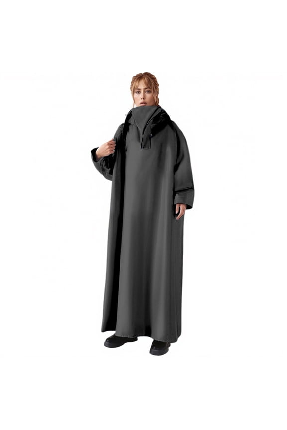 Unisex Full Body Raincoat for Outdoor Activities Cycling Camping Hiking with Adjustable Hood and Extra Long Thick Design (Black,XXL)