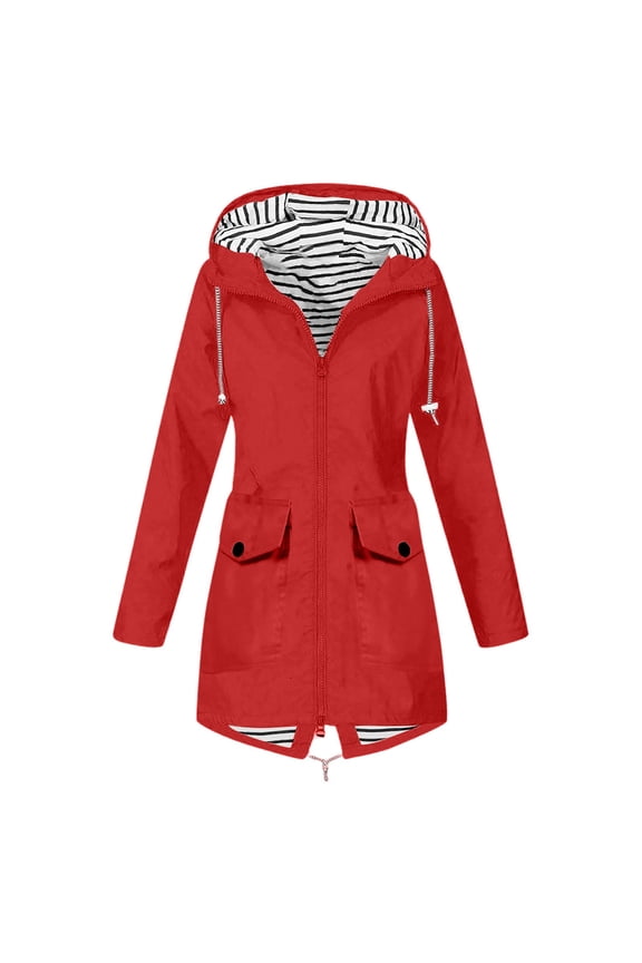 Women's Anorak Jacket Lightweight Windproof Loose Fit Hooded Raincoat Outdoor Casual Coat for All Seasons (Red,XL)