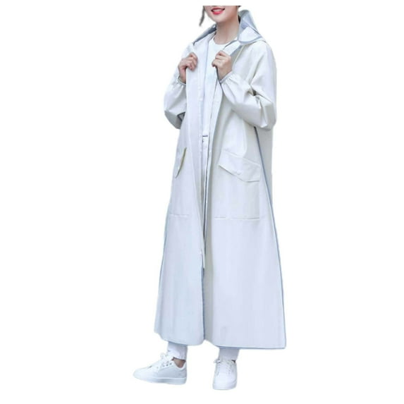 MuXi Women's Full Length Raincoat Hooded Anorak Windproof Outdoor Poncho Suit For Adults Heavy Duty (White,XL)