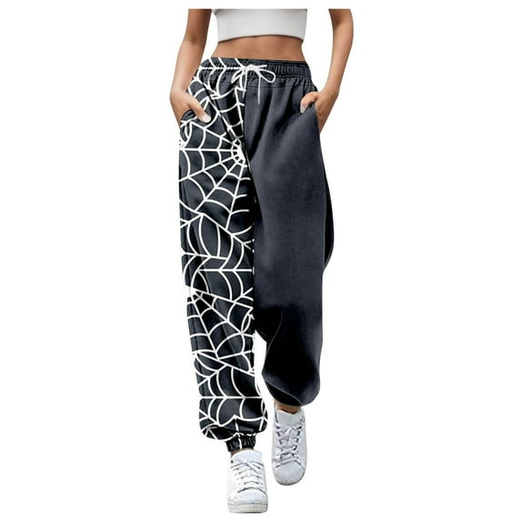 MuXi Women's Halloween Joggers With Pockets Cartoon Print Casual Pants Comfortable Stretchy Soft Trousers For Lady Fashion Stylish Everyday Wear (White,XXL)
