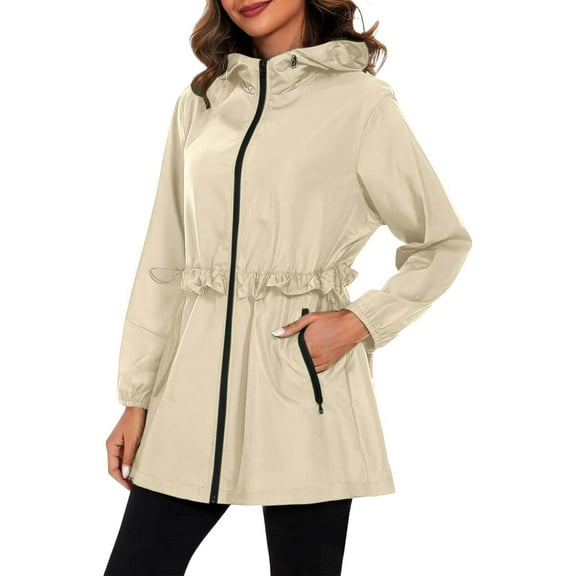 MuXi Women's Lightweight Hooded Anorak Jacket Windbreaker For Outdoor Sports And Daily Wear Comfortable All Season Raincoat (Beige,XXL)