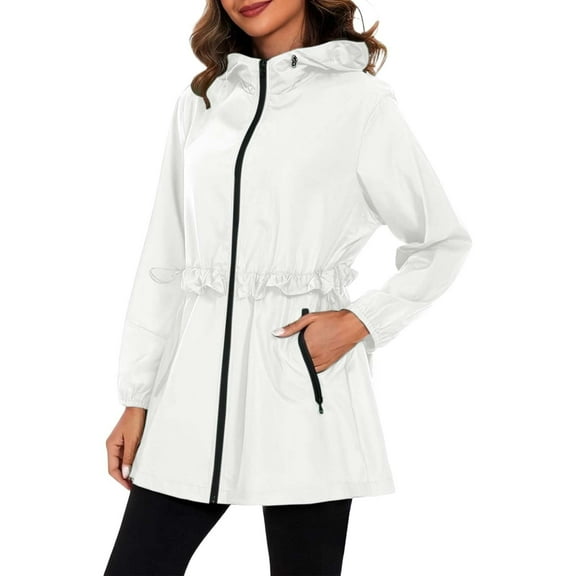 MuXi Women's Lightweight Hooded Anorak Jacket Windbreaker For Outdoor Sports And Daily Wear Comfortable All Season Raincoat (White,M)