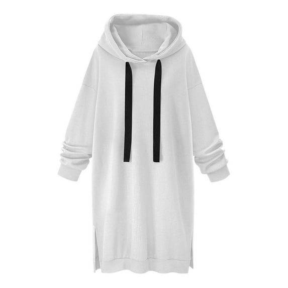 MuXi Women's Long Hooded Lined Sweater Dress Cozy Winter Warm Pullover Casual Oversized Fashion Comfortable Soft (White,M)