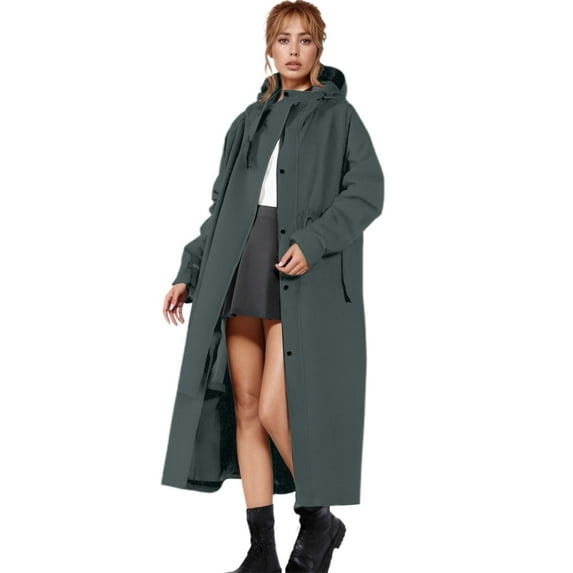 MuXi Women's Long Raincoat Hooded Windproof Anorak for Outdoor Camping Hiking Work Commuting Travel (Army Green,XL)