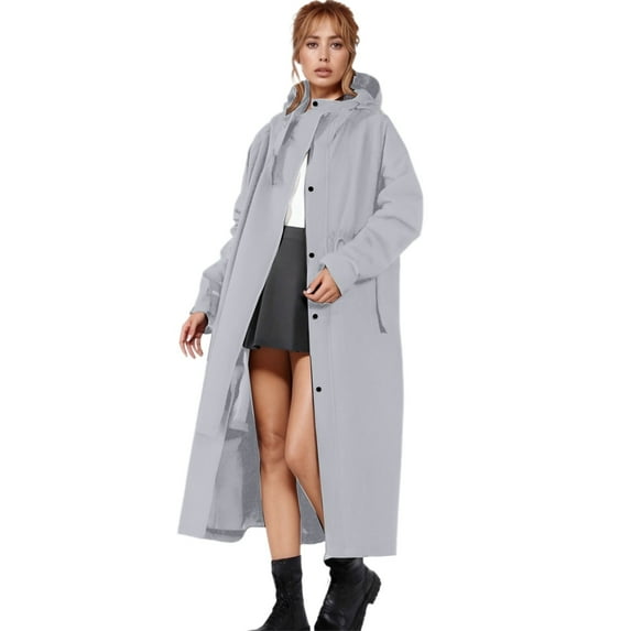MuXi Women's Long Raincoat Hooded Windproof Anorak for Outdoor Camping Hiking Work Commuting Travel (Grey,M)
