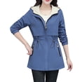 thumbnail image 1 of MuXi Women's Long Sleeve Reversible Windbreaker Jacket Fashion Solid Color Coat with Zipper Lapel Hood Casual Outerwear Anorak (Blue,M), 1 of 6