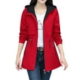 thumbnail image 1 of MuXi Women's Long Sleeve Reversible Windbreaker Jacket Fashion Solid Color Coat with Zipper Lapel Hood Casual Outerwear Anorak (Red,M), 1 of 6