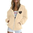thumbnail image 1 of MuXi Women's Zip Up Hoodie Long Sleeve Casual Pullover Winter Warm Sweatshirt with Drawstring Pocket Print Design (Beige,S), 1 of 3