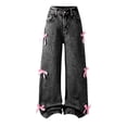 thumbnail image 1 of MuXiKeJi Bow Jeans for Girls Cute High Waisted Trousers Kids Casual Y2k Streetwear Wide Leg Baggy Denim Pants with Pockets 6-14Y, 1 of 8
