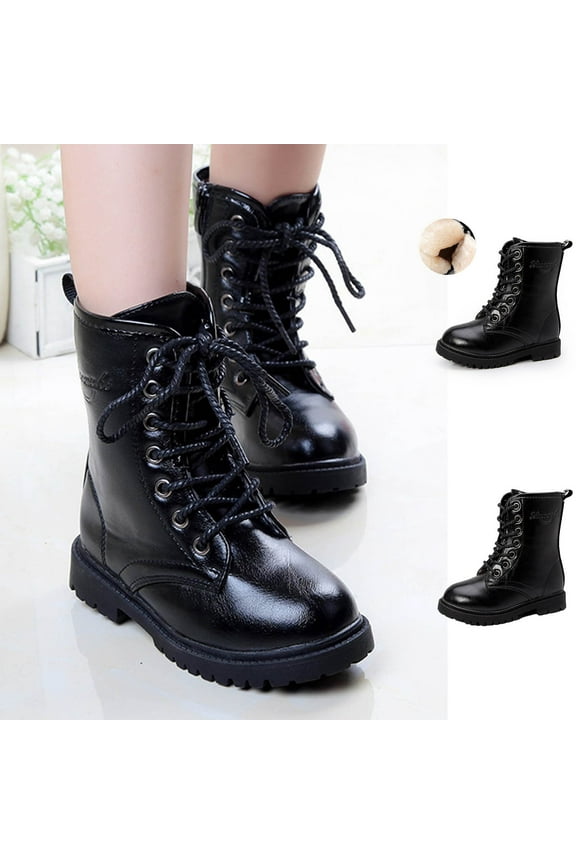 MuXiKeJi Boys Girls Waterproof Combat Boots Lace Up Side Zipper Ankle Booties for Toddler/Little Kid/Big Kid