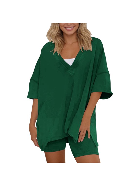 2 Piece Sets for Women Summer Short Sets Travel Vacation Outfits Cap Sleeve Sweatsuit Side Slit Wide Leg Pants S-3XL