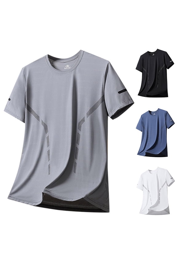 2026 New Men's Breathable Soft Short Sleeve Shirts Cooling Ice Silk Running Shirts Quick Dry Breathable Tops