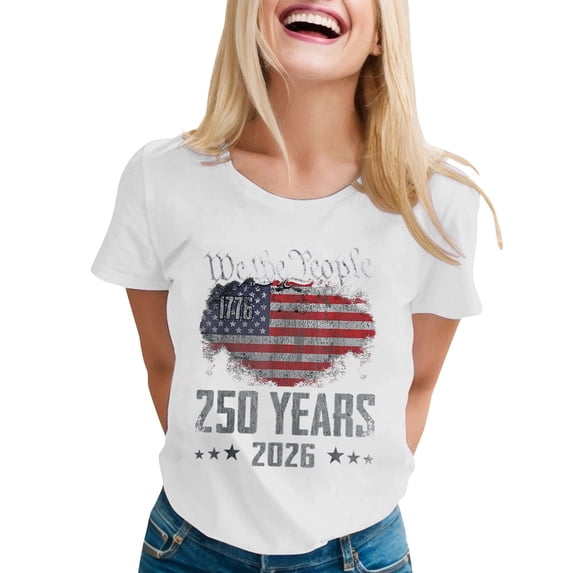 MuXiKeJi Clothes 250 Anniversary USA Shirt 250Th Shirt Short Sleeve Women America Celebration Patriotic Flag Print 1776-2026 Tshirt