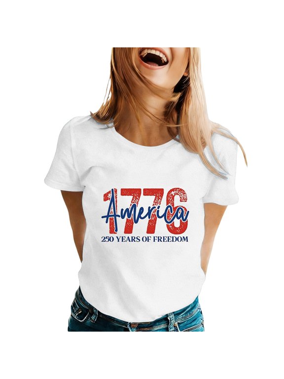 250 Anniversary USA Shirt for Women Retro Statue of Liberty Pullover Top Casual Short-Sleeved Patriotic Shirt