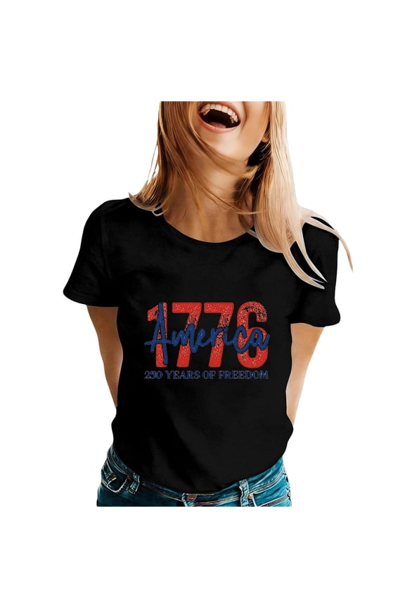 250 Anniversary USA Shirt for Women Retro Statue of Liberty Pullover Top Casual Short-Sleeved Patriotic Shirt