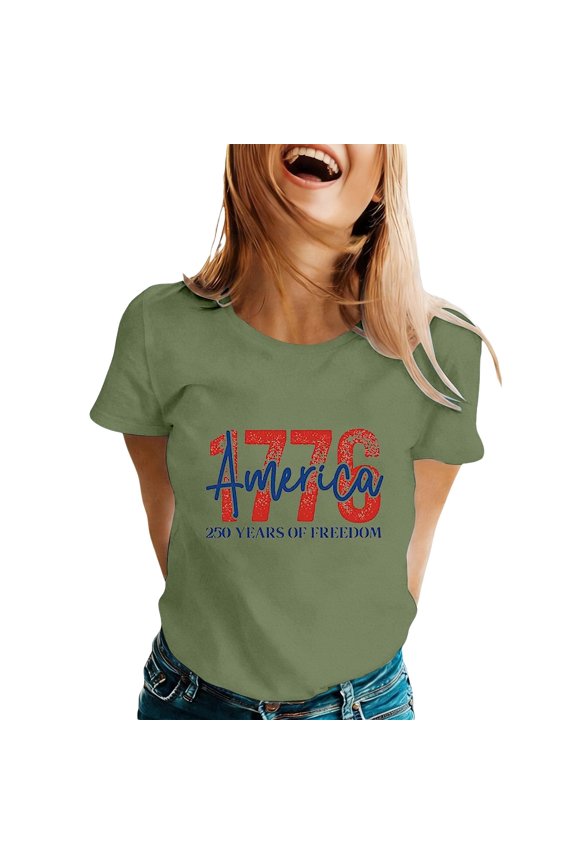 250 Anniversary USA Shirt for Women Retro Statue of Liberty Pullover Top Casual Short-Sleeved Patriotic Shirt