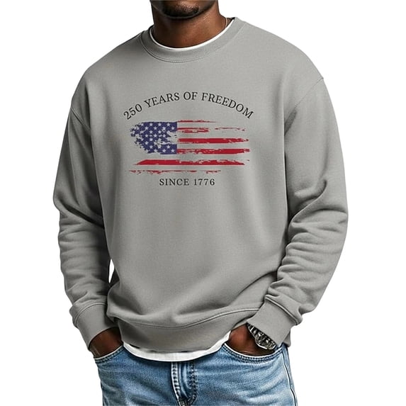 MuXiKeJi Clothes 250 Anniversary USA Sweatshirt Men American Flag Sweatshirt Long Sleeve Waffle 1776-2026 250th Anniversary Shirt