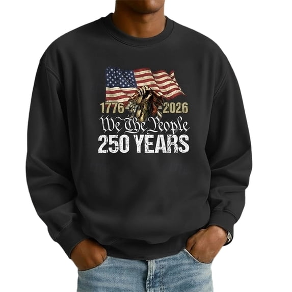 MuXiKeJi Clothes 250 Anniversary USA Sweatshirt Men American Flag Sweatshirt Long Sleeve Waffle 1776-2026 250th Anniversary Shirt