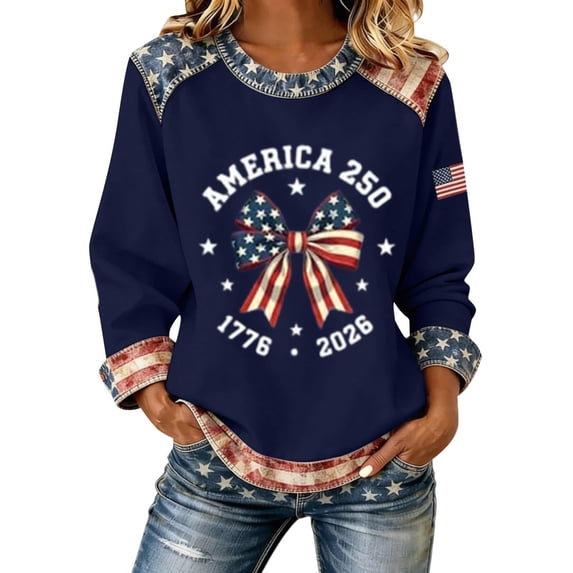 MuXiKeJi Clothes 250TH Anniversary USA Shirt Women Patriotic Crewneck Sweater USA Flag American Pullover 1776-2026 Sweatshirts