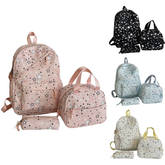 MuXiKeJi Clothes 3pcs Womenâs Floral Nylon Daypack Set, Large Capacity Backpack, Star Printed Casual Travel & Picnic Backpack for Women