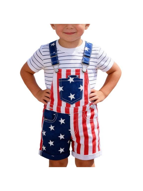 4Th of July Kids Overalls Boys Girls Independence Day Outfits Adjustable Straps Patriotic Romper Toddler 4-13 Years