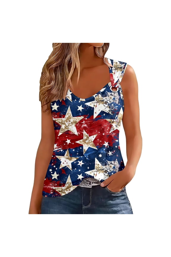 4th of July Shirts for Women Sexy V-Neck American Flag T-Shirt with Ring Hole Short Sleeve Patriotic Tops Summer Fashion