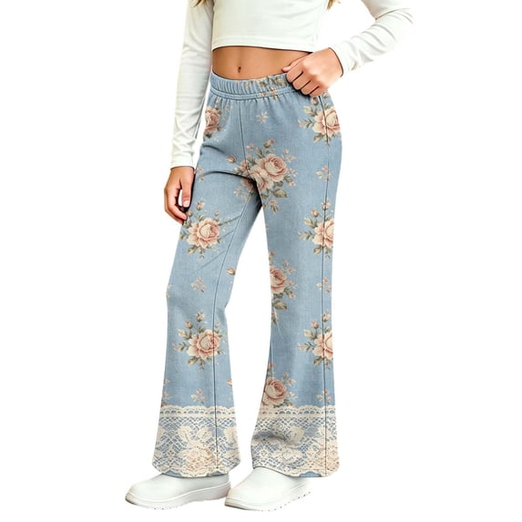 MuXiKeJi Clothes Baggy Jeans for Cute Print Elastic Waist Wide Leg Flared Denim Pants Regular Fit Long Casual Bottoms Girls Denim Jeans