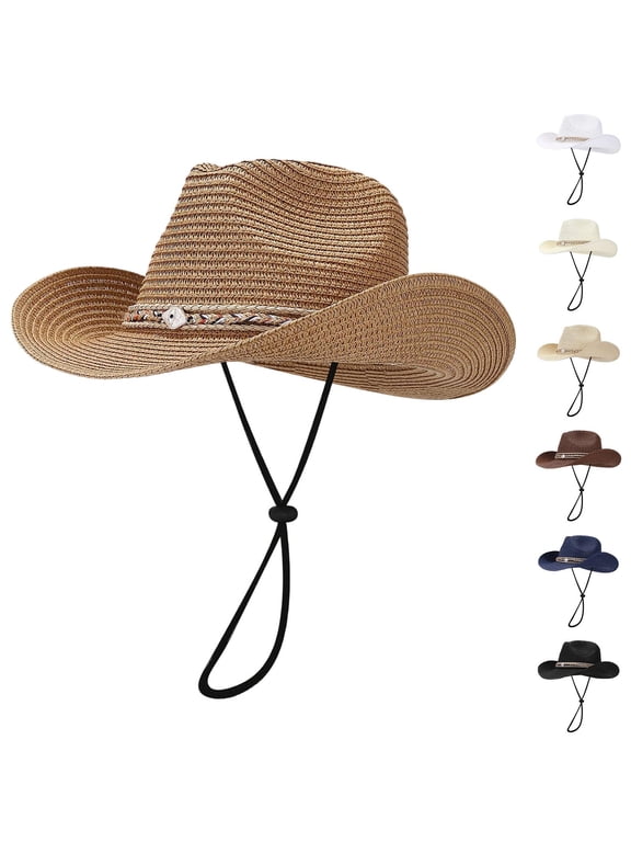 Beach Sun Straw Hats for Women, UPF 50+ Wide Brim Summer Straw Hat Packable Roll up Cap