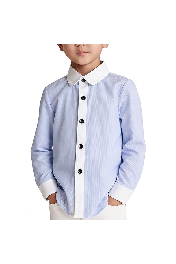 Boys Button Down Shirts Long Sleeve & Short Sleeve Collared Dress Shirt Button Down Cuff School Uniform Tops,Light Blue(13-14 Years)