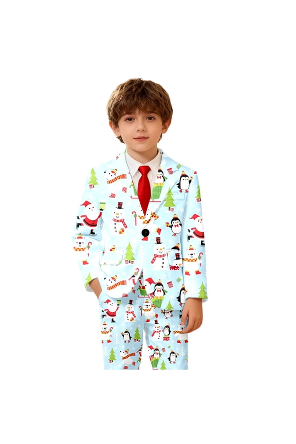 Boys Festive Print Jacket For Seasonal Holiday Occasions Smart Nature Design Formal Wear