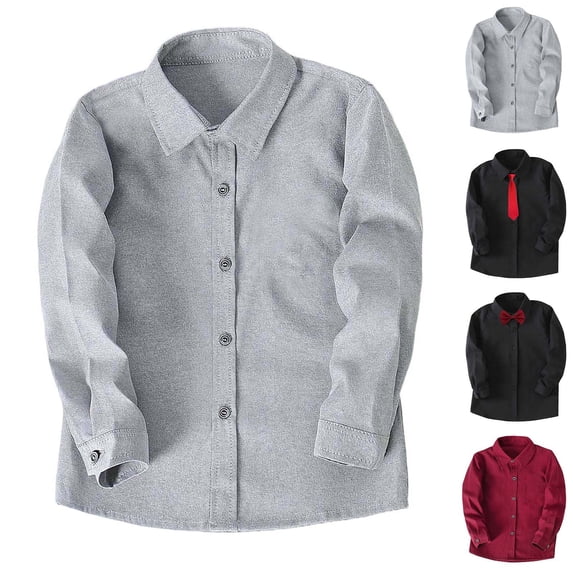 MuXiKeJi Clothes Boys Long Sleeve Button Down Shirt Kids Soild Fashion Collared Dress Shirts Oxford Uniform Shirts with Chest Pocket Top,Grey(3-4 Years)