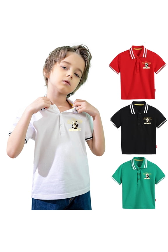 Boys Polo Shirt Size 5 Button Closure Letter Print Short Sleeve Pocket Shirts Active Preppy Tops T-Shirt Boys & Girls Shirts
