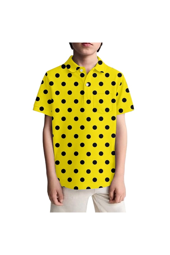 Boys Polo Shirts 4t Button Down Shirt Polka Dot Print Short Sleeve T-Shirt Trendy Pullover Tops Tee for Boys & Girls