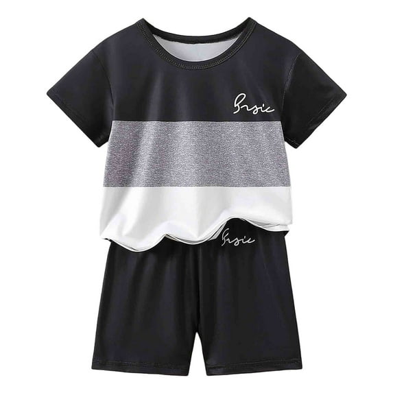 MuXiKeJi Clothes Boys Summer 2 Piece Outfit Set Short Sleeve Tee and Shorts Combo for Youth Casual Play Comfortable Breathable Kids Clothes Ages 5 to 14 Years