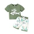 thumbnail image 1 of MuXiKeJi Clothes Boys Summer Outfit Set Tropical Beach Style Letter Print Shirt and Coconut Shorts Two Piece Suit for Kids, 1 of 8