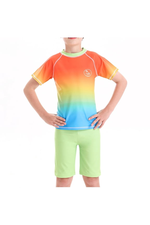 Boys UPF 50+ Sun Protective Swim Set Long Sleeve Rash Guard Shirt and Board Shorts for Teen Youth Beach Pool Surf Fishing
