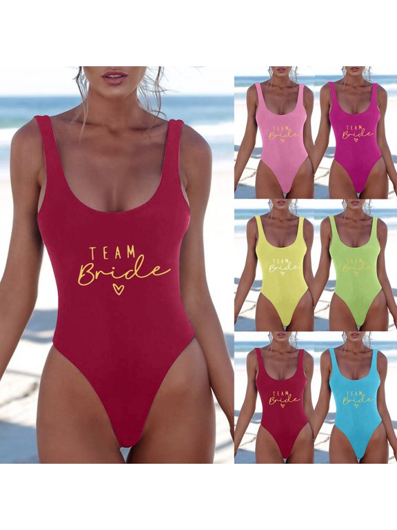 Bride Swimsuits Womens Bathing Suits One Piece High Cut Bridal Monokini Swimwear Bridesmaid Team Backless Bikinis Beachwear