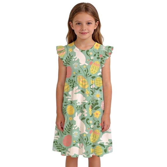 MuXiKeJi Clothes Children Girls Easter Dresses Happy Easter Rabbit Tops Egg Flutter Sleeve Warmth Suspenders Princess Flower Summer Dresses for Girl