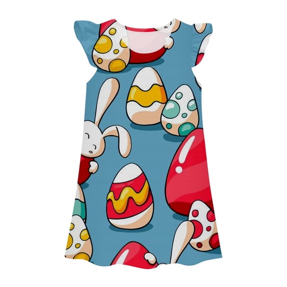 MuXiKeJi Clothes Children Girls Easter Dresses Set Size 6 Round Neck Rabbit Tops Egg Flutter Sleeve Funny Birthday Party Dresses Baby Outfits Girl