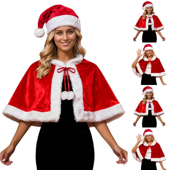 MuXiKeJi Clothes Christmas Velvet Shawl Cloak Cape Mrs Santa Claus Cape Robe Halloween Red