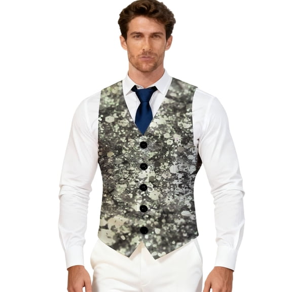 MuXiKeJi Clothes Christmas Vest for Men Snowflake/Christmas Tree/Reindeer Festive Dress Waistcoat Necktie Pocket Square Cufflinks Set