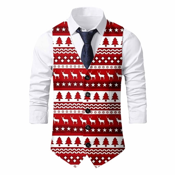 MuXiKeJi Clothes Christmas Vest for Mens,Printed Festive Party Outerwear Jacket,Holiday Graphic Sweater Vest Mens Fall Winter Clothing