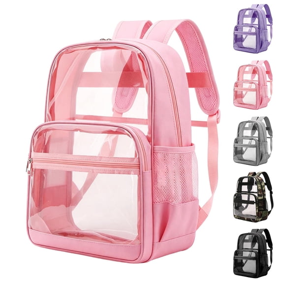 MuXiKeJi Clothes Clear Backpack, 15 Inch Heavy Duty Transparent School Bookbag with Reflective Strip, Cute Backpack