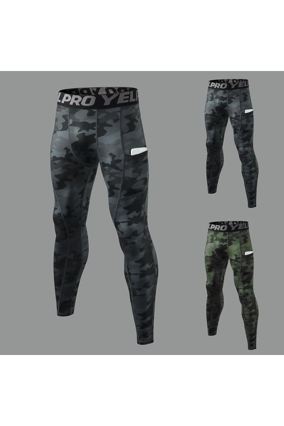 Compression Pants Men Running Leggings Workout Base Layer Athletic Tights with Pockets for Gym Basketball