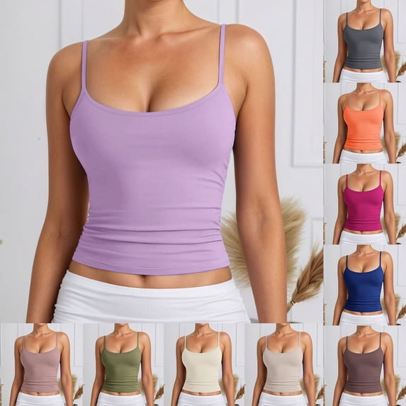 MuXiKeJi Clothes Cotton Tank Tops with Built-in Shelf Bra Sleeveless Racerback Fitted Basic Cami Shirts