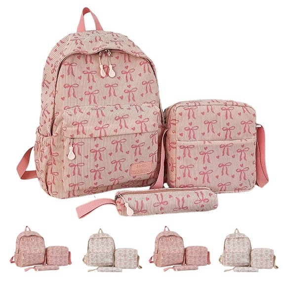 MuXiKeJi Clothes Cute Backpack Set for Women Kawaii Bow 3pcs Kawaii Preppy Coquette College Travel Laptop Daypack