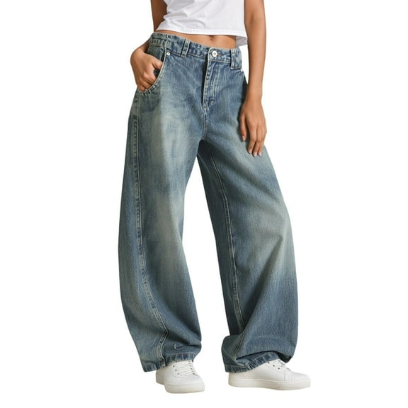 MuXiKeJi Clothes Denim Jeans for Women Curved Hem Denim Jeans Washed Wide Leg Comfortable Stretch Casual High Waist Trousers For Daily Wear